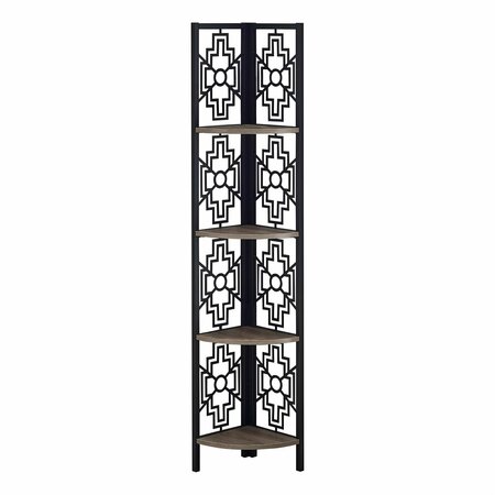 HOMEROOTS 62 in. Bookcase with 4 Solid Taupe Shelves & Black Metal Corner Etagere 376534